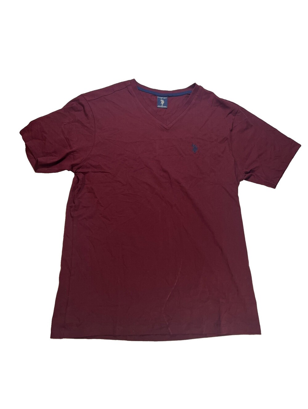 Polo Ralph Lauren Shirt Mens M Burgundy V Neck Pony Logo Cotton Short Sleeve